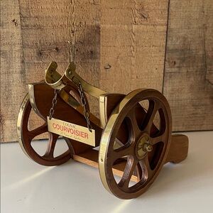 Vintage Courvoisier Cognac Wooden & Brass Cannon Bottle Display Holder